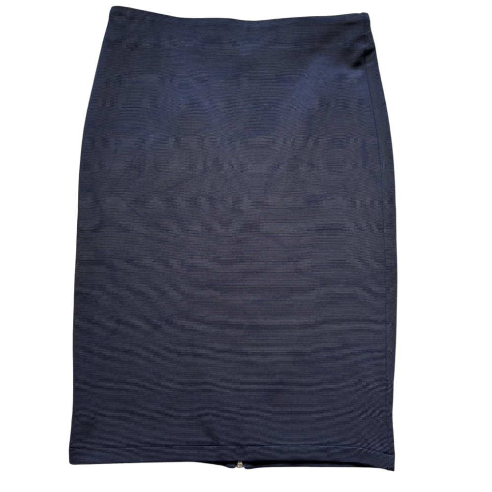 Philosophy Navy Blue Ribbed Midi Skirt with Back Gold Zipper Size 8